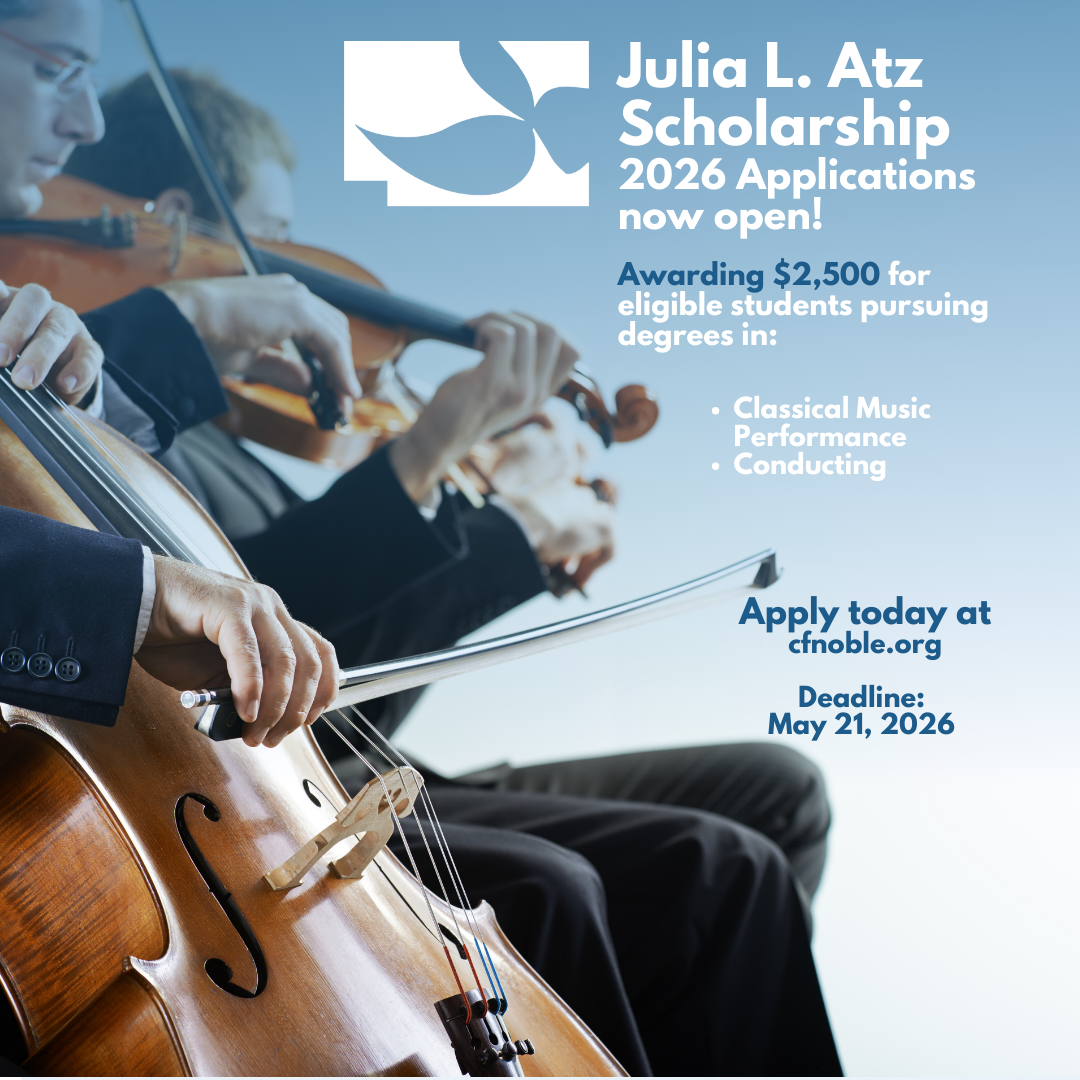 Community Foundation Noble County Scholarships and Grants for Noble County, Kendallville, Ligonier, Albion, Avilla, Rome City, Cromwell, Wolcottville; classical music students apply by May 31, 2024.